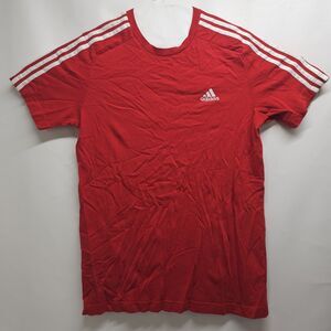 Adidas Red Tee Medium White Stripe Logo Shirt RN88387 CA40312